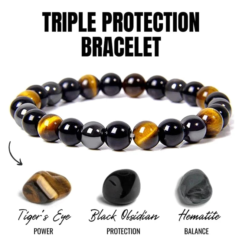đ¤ Armband aus Schwarzem Obsidian & Tigerauge â Magnetischer Schutz & Energieausgleich