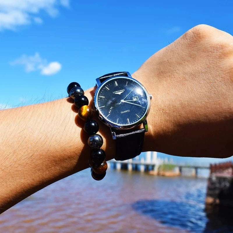 đ¤ Armband aus Schwarzem Obsidian & Tigerauge â Magnetischer Schutz & Energieausgleich