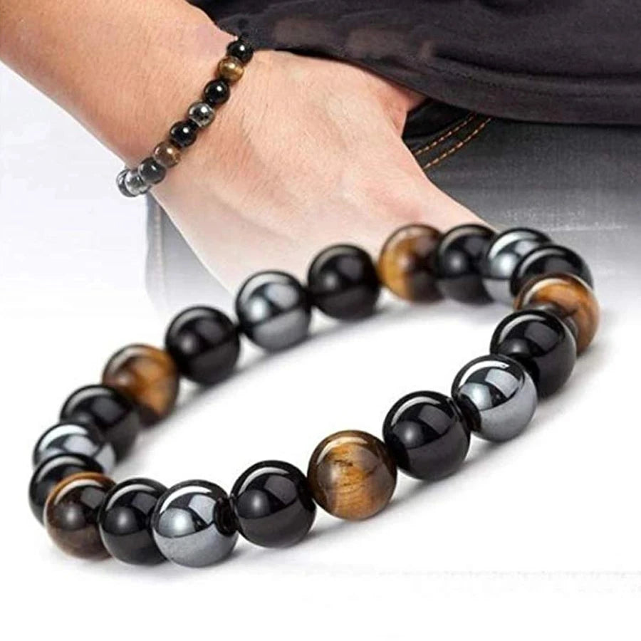 đ¤ Armband aus Schwarzem Obsidian & Tigerauge â Magnetischer Schutz & Energieausgleich