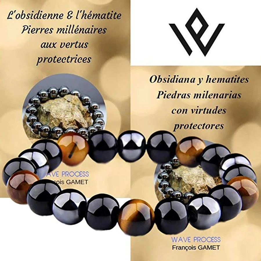 đ¤ Armband aus Schwarzem Obsidian & Tigerauge â Magnetischer Schutz & Energieausgleich