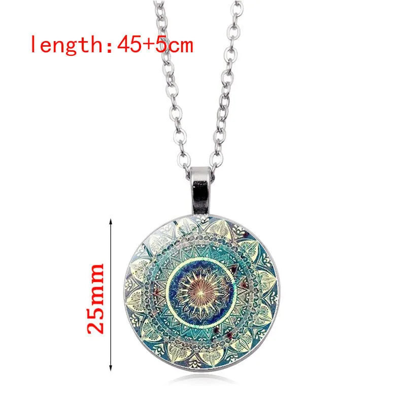 🔮 Mandala Charm Ohrringe & Halsketten-Set – Om Symbol & Zen Kunst