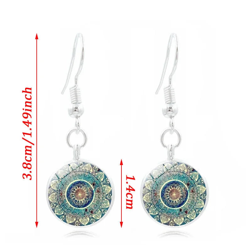 🔮 Mandala Charm Ohrringe & Halsketten-Set – Om Symbol & Zen Kunst