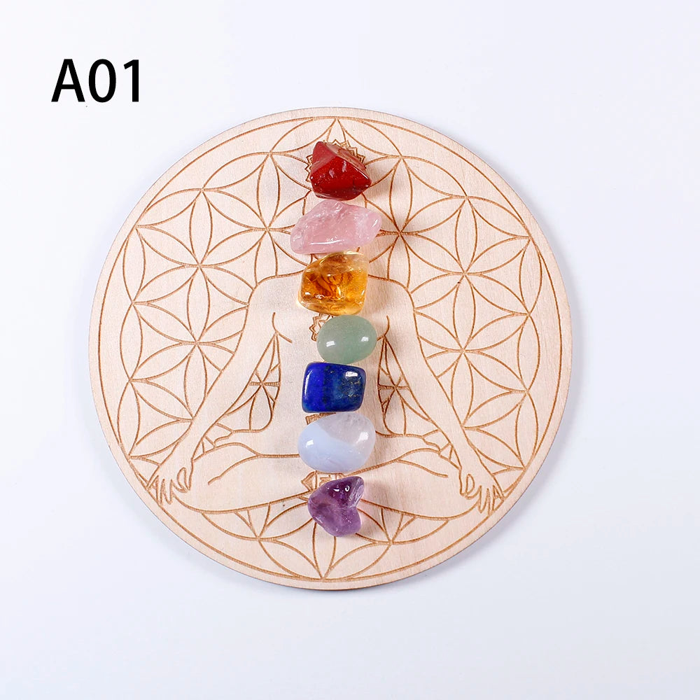 🌈 7-teiliges Chakra-Heilstein-Set mit Holzplatte 🌿✨