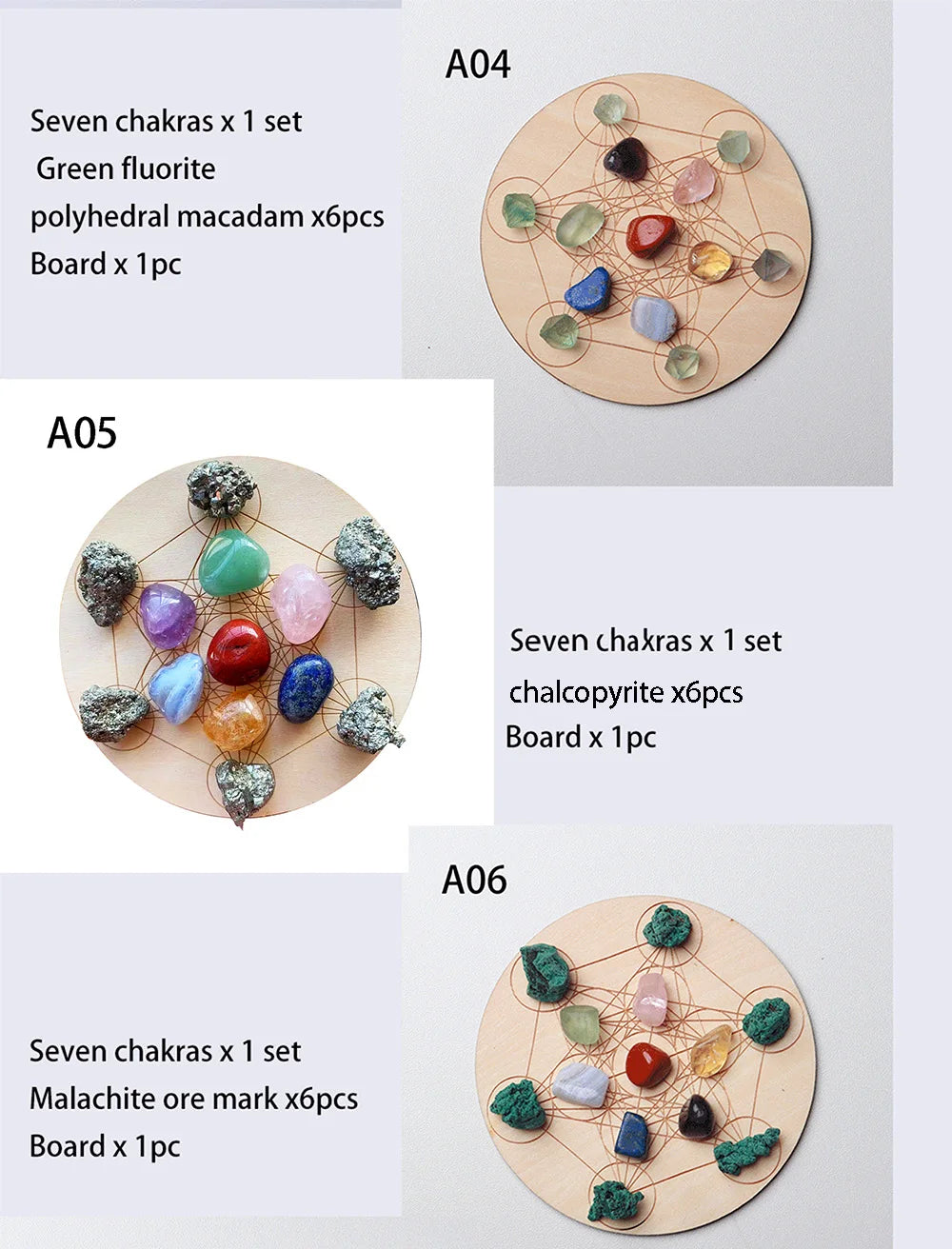 🌈 7-teiliges Chakra-Heilstein-Set mit Holzplatte 🌿✨