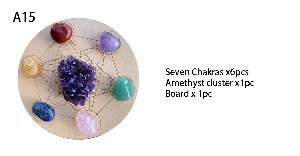 🌈 7-teiliges Chakra-Heilstein-Set mit Holzplatte 🌿✨