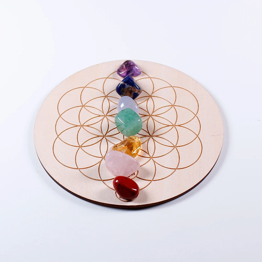 🌈 7-teiliges Chakra-Heilstein-Set mit Holzplatte 🌿✨