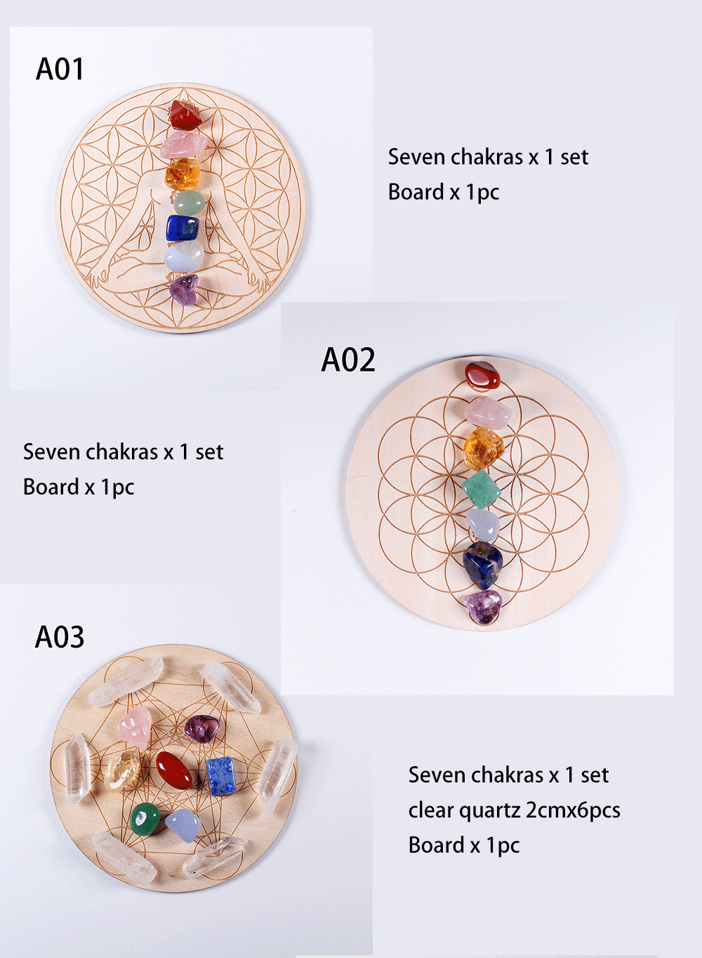 🌈 7-teiliges Chakra-Heilstein-Set mit Holzplatte 🌿✨