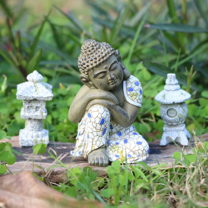 Wunderschöne Garten-Zen-Tathāgata-Figur – Kleine Buddha-Statue im chinesischen Stil als Steinturm-Dekoration für Miniatur-Landschaften