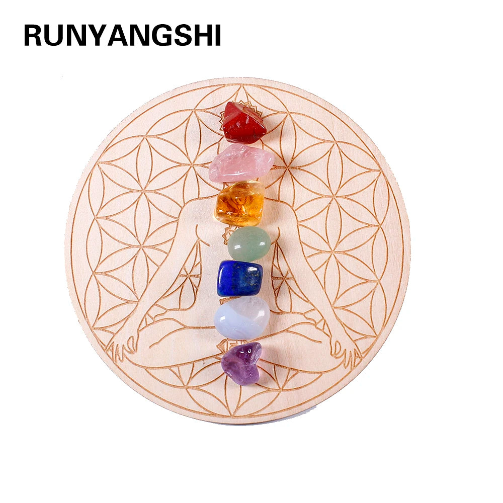 🌈 7-teiliges Chakra-Heilstein-Set mit Holzplatte 🌿✨