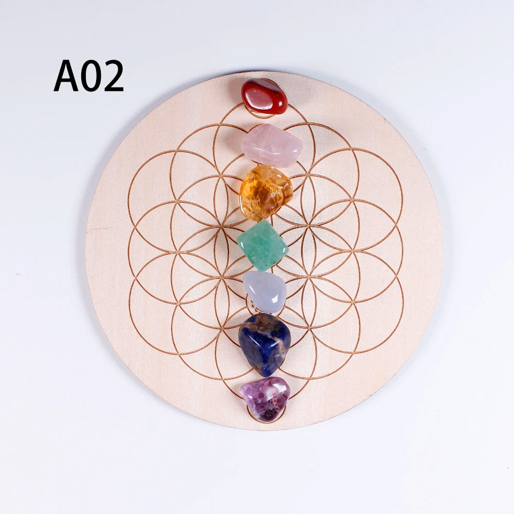 🌈 7-teiliges Chakra-Heilstein-Set mit Holzplatte 🌿✨