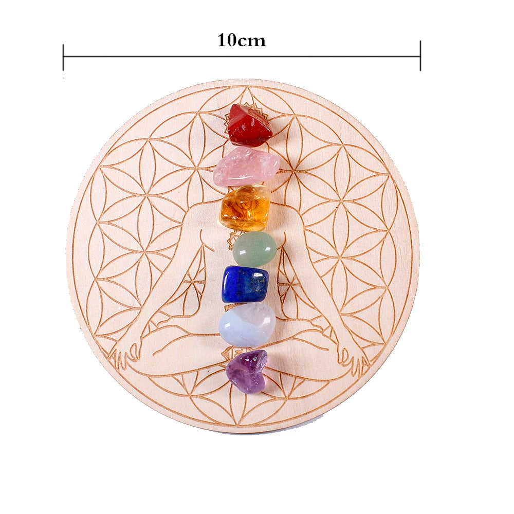 🌈 7-teiliges Chakra-Heilstein-Set mit Holzplatte 🌿✨