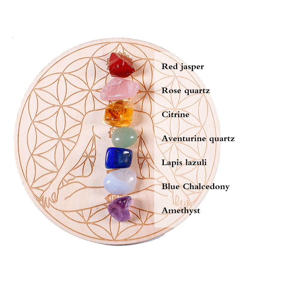 🌈 7-teiliges Chakra-Heilstein-Set mit Holzplatte 🌿✨