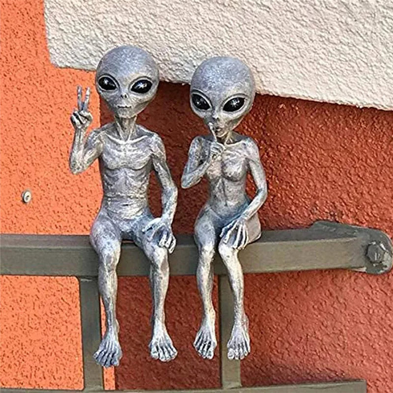 👽 Lustige Alien-Gartenstatue – UFO-Wichtel aus Harz für Innen & Außen
