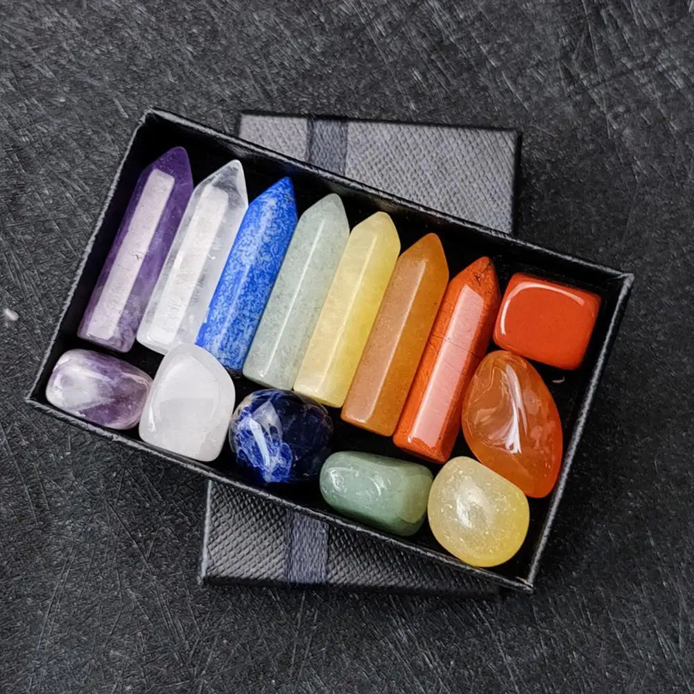 🌈 Chakra-Kristall-Heilset – Geschenkbox mit natürlichen Heilsteinen (7–14 Stück)