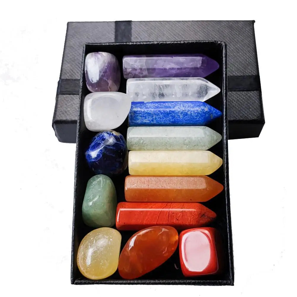 🌈 Chakra-Kristall-Heilset – Geschenkbox mit natürlichen Heilsteinen (7–14 Stück)