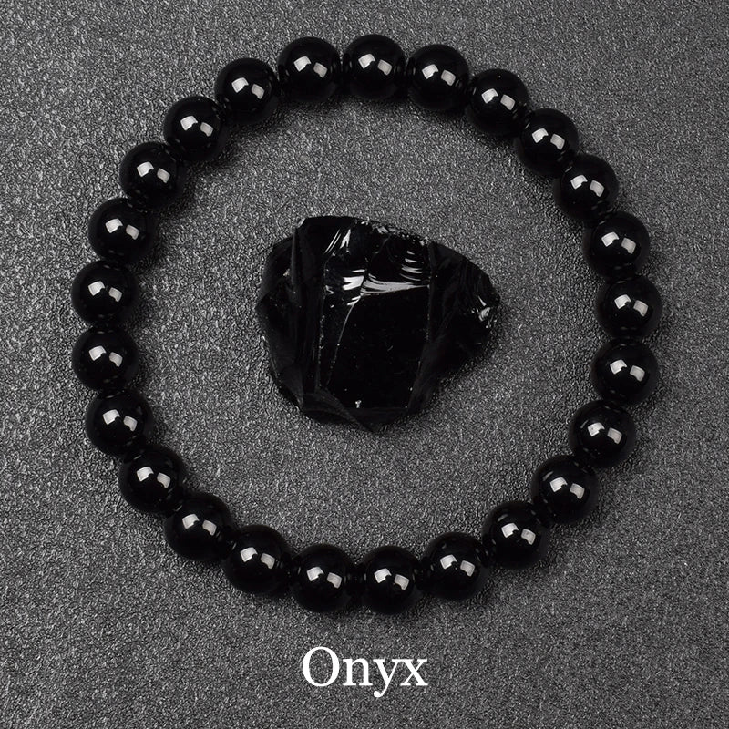 🖤 Schwarzes Onyx-Perlenarmband – Natürlicher Achatstein für Balance & Stil (6 mm / 8 mm, Unisex)