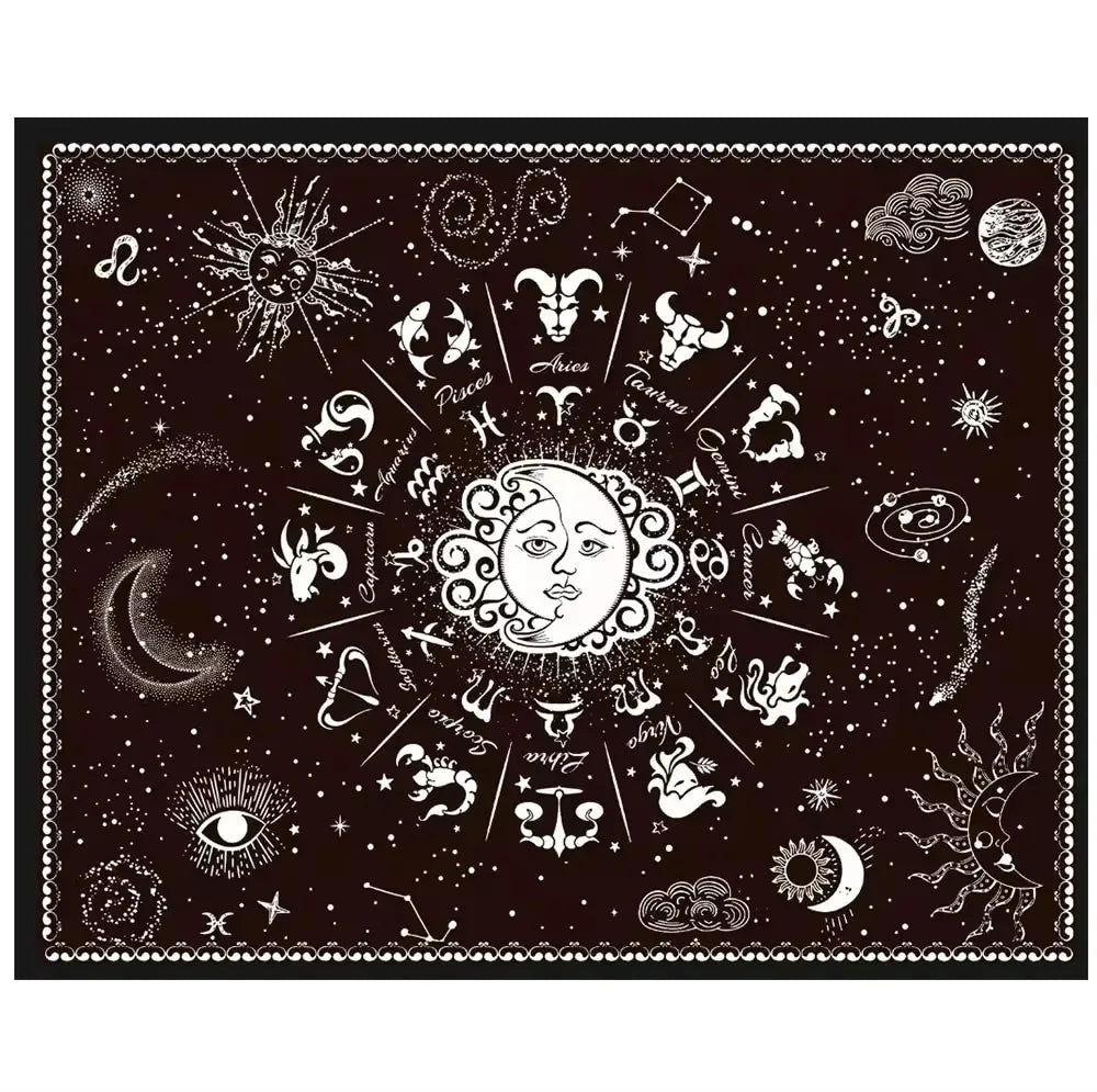 Sonnen- und Mond-Konstellation Wandteppich – Schwarz-Weiße Wanddekoration (75×58 cm) 🌞🌙