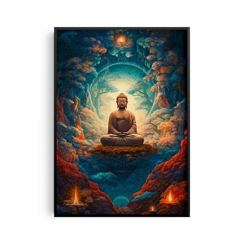 Antiker Stein-Buddha auf Leinwand – Horizontale Wandkunst für Meditation & Wohnkultur