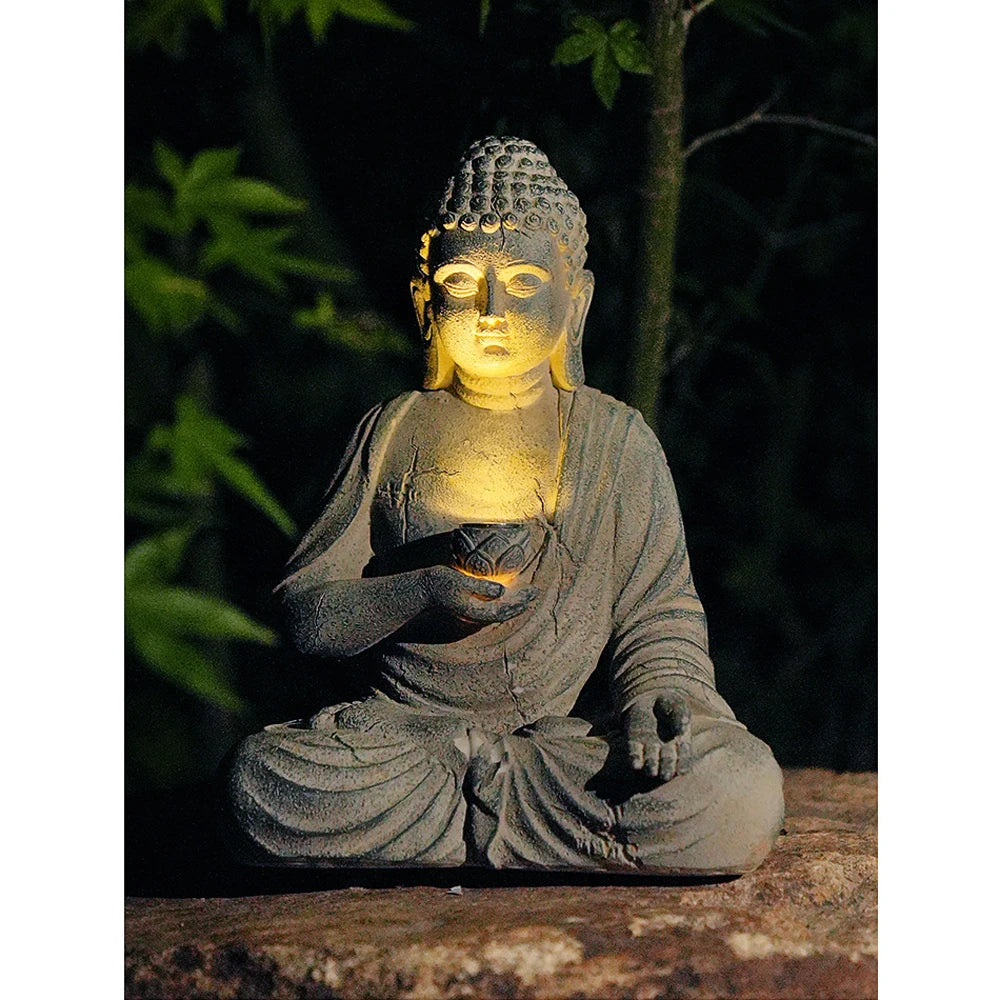 🕊️ Zen Solar Buddha Statue – Resin Meditation Decor (18cm)
