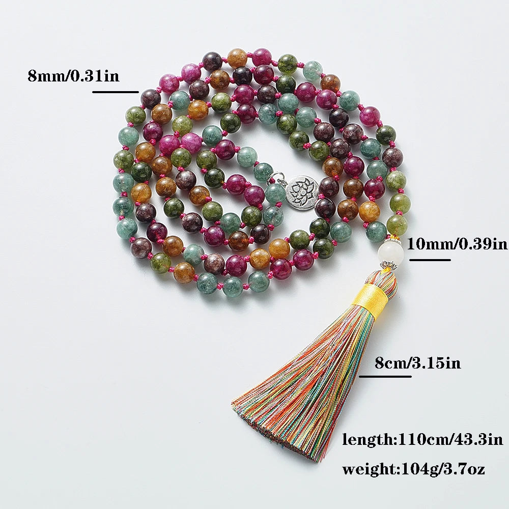 đ Bunte Turmalin-Mala-Kette â 108 Perlen fĂźr Meditation & Gebetsschmuck