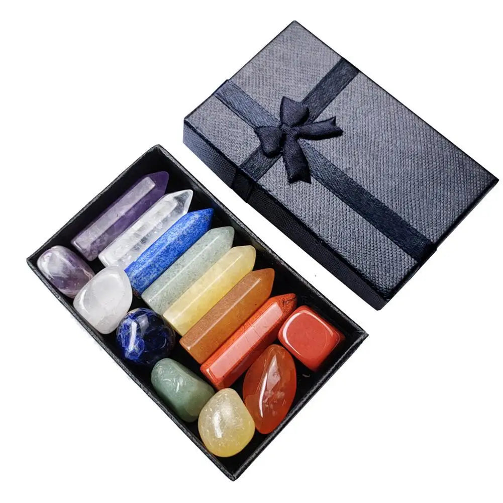 🌈 Chakra-Kristall-Heilset – Geschenkbox mit natürlichen Heilsteinen (7–14 Stück)