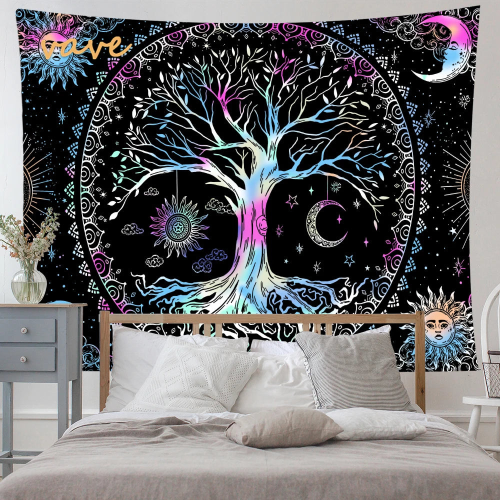 🌳 Tree of Life Psychedelic Tapestry – Trippy Mandala Wall Hanging for Boho & Witchy Room Decor