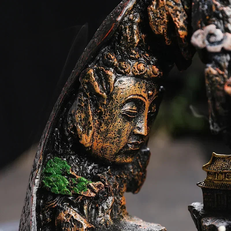 ✨ Zen Buddha Wasserfall Räuchergefäß – Harz-Ornament für Ruhe & Meditation 🌿