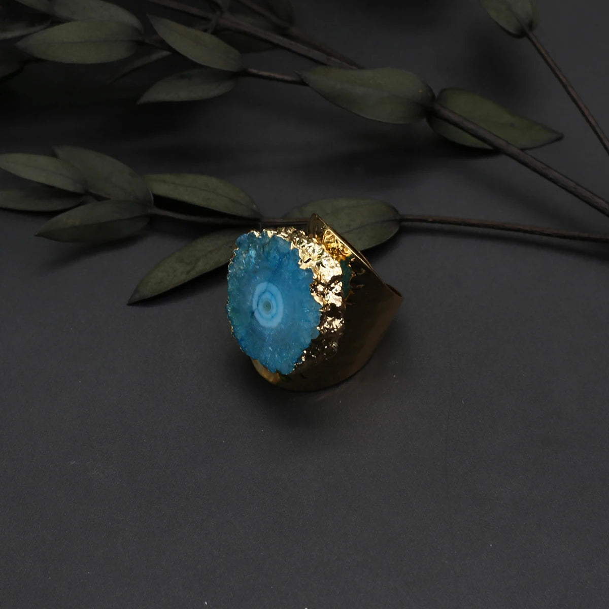 đ NatĂźrlicher Druzy Achat Ring â Verstellbarer Goldplattierter Geoden-Kristall (8 Farben)