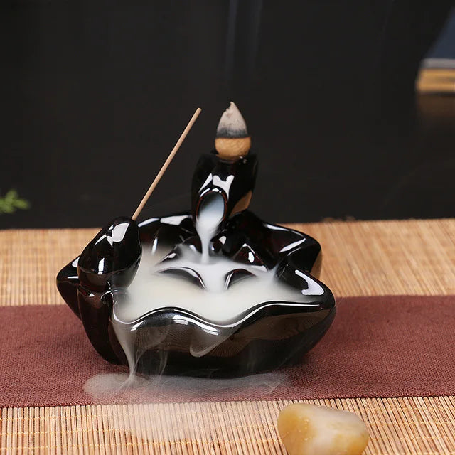 Keramik Rückfluss-Räuchergefäß – Zen Deko für Zuhause, Teestube & Yoga (ohne Räucherkegel)
