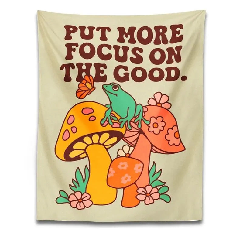 🍄 Pilz-Frosch Wandteppich – Trippy Retro Wandbehang für Boho Raumdeko