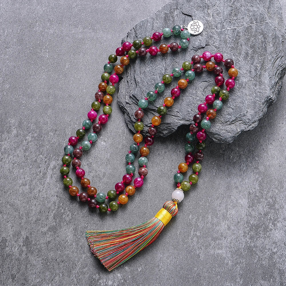 đ Bunte Turmalin-Mala-Kette â 108 Perlen fĂźr Meditation & Gebetsschmuck