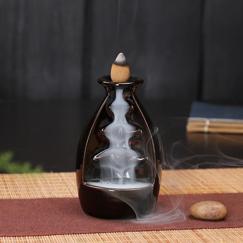 Keramik Rückfluss-Räuchergefäß – Zen Deko für Zuhause, Teestube & Yoga (ohne Räucherkegel)