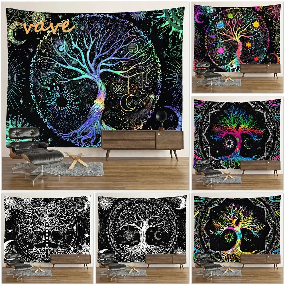 🌳 Tree of Life Psychedelic Tapestry – Trippy Mandala Wall Hanging for Boho & Witchy Room Decor