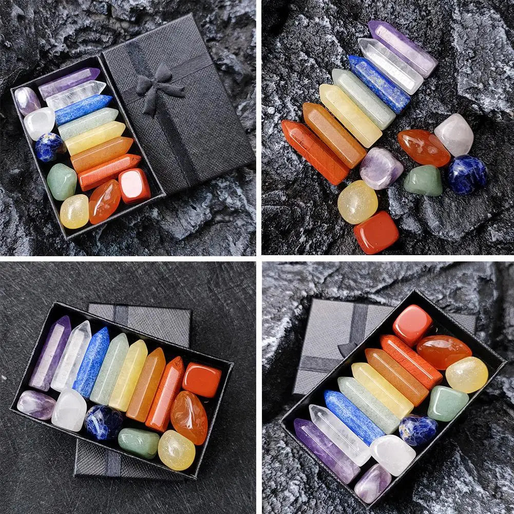 🌈 Chakra-Kristall-Heilset – Geschenkbox mit natürlichen Heilsteinen (7–14 Stück)