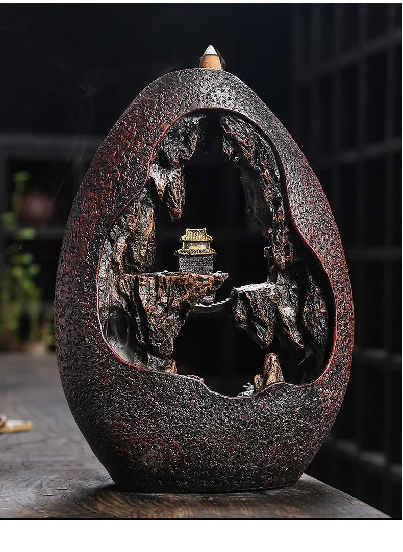✨ Zen Buddha Wasserfall Räuchergefäß – Harz-Ornament für Ruhe & Meditation 🌿