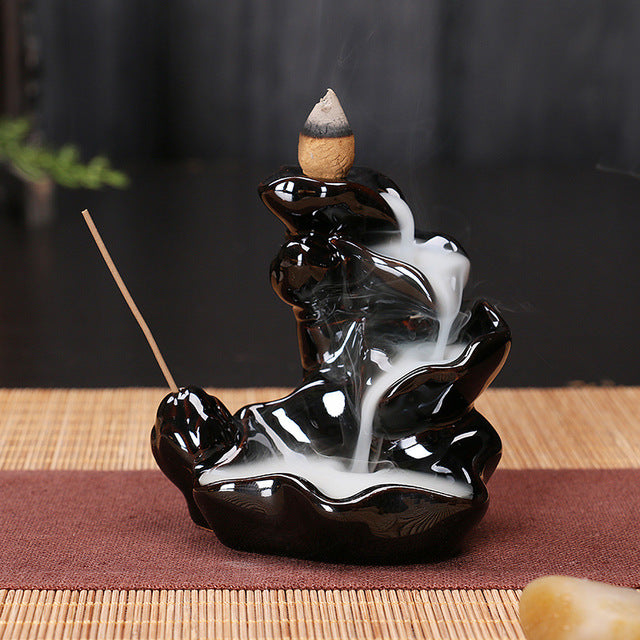 Keramik Rückfluss-Räuchergefäß – Zen Deko für Zuhause, Teestube & Yoga (ohne Räucherkegel)