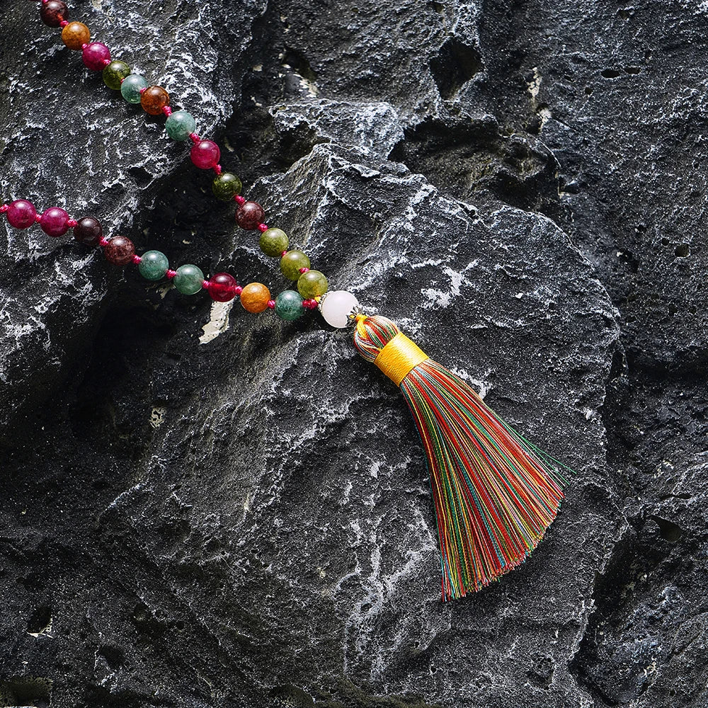 đ Bunte Turmalin-Mala-Kette â 108 Perlen fĂźr Meditation & Gebetsschmuck
