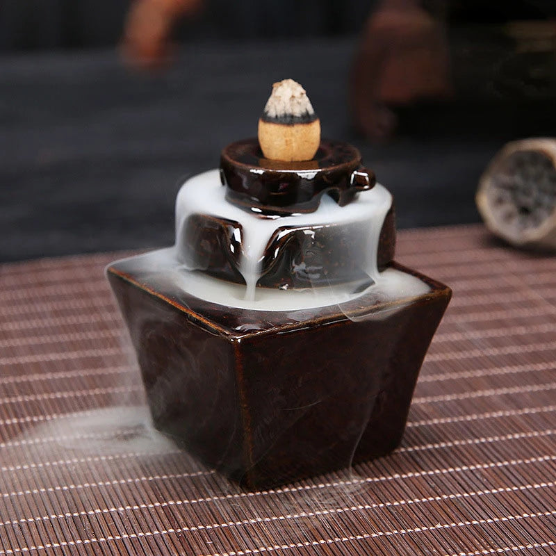 Keramik Rückfluss-Räuchergefäß – Zen Deko für Zuhause, Teestube & Yoga (ohne Räucherkegel)