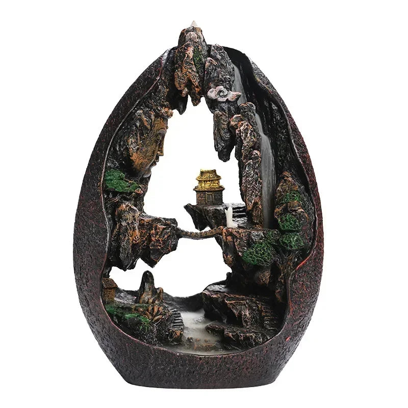 ✨ Zen Buddha Wasserfall Räuchergefäß – Harz-Ornament für Ruhe & Meditation 🌿