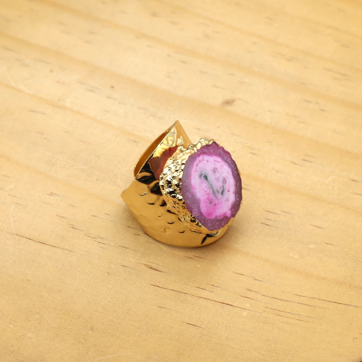 đ NatĂźrlicher Druzy Achat Ring â Verstellbarer Goldplattierter Geoden-Kristall (8 Farben)
