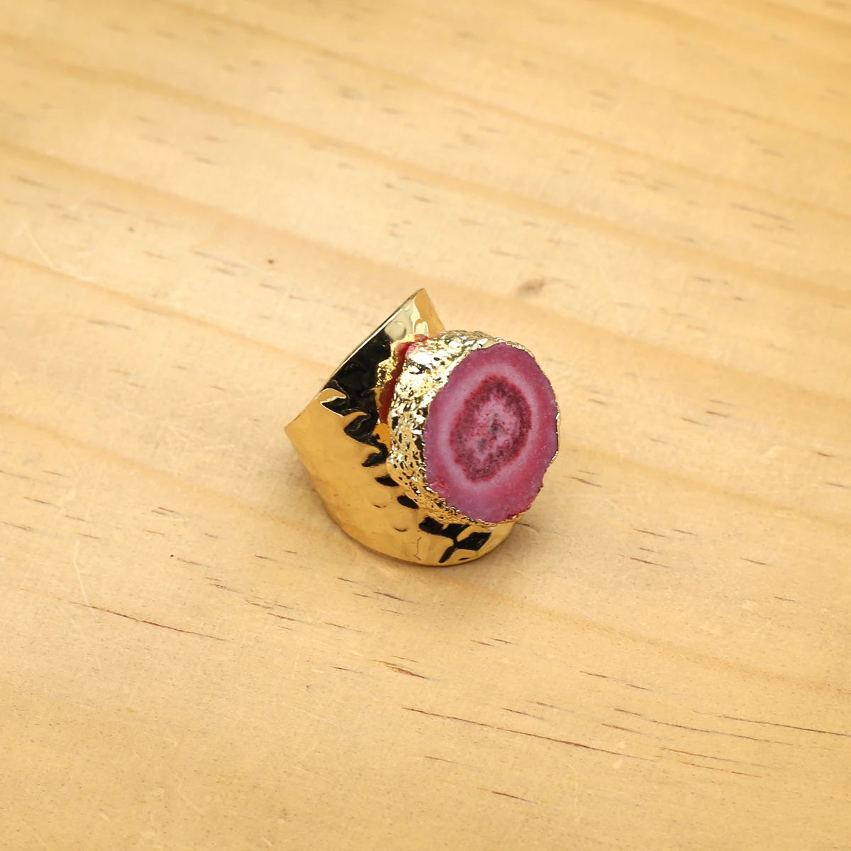 đ NatĂźrlicher Druzy Achat Ring â Verstellbarer Goldplattierter Geoden-Kristall (8 Farben)