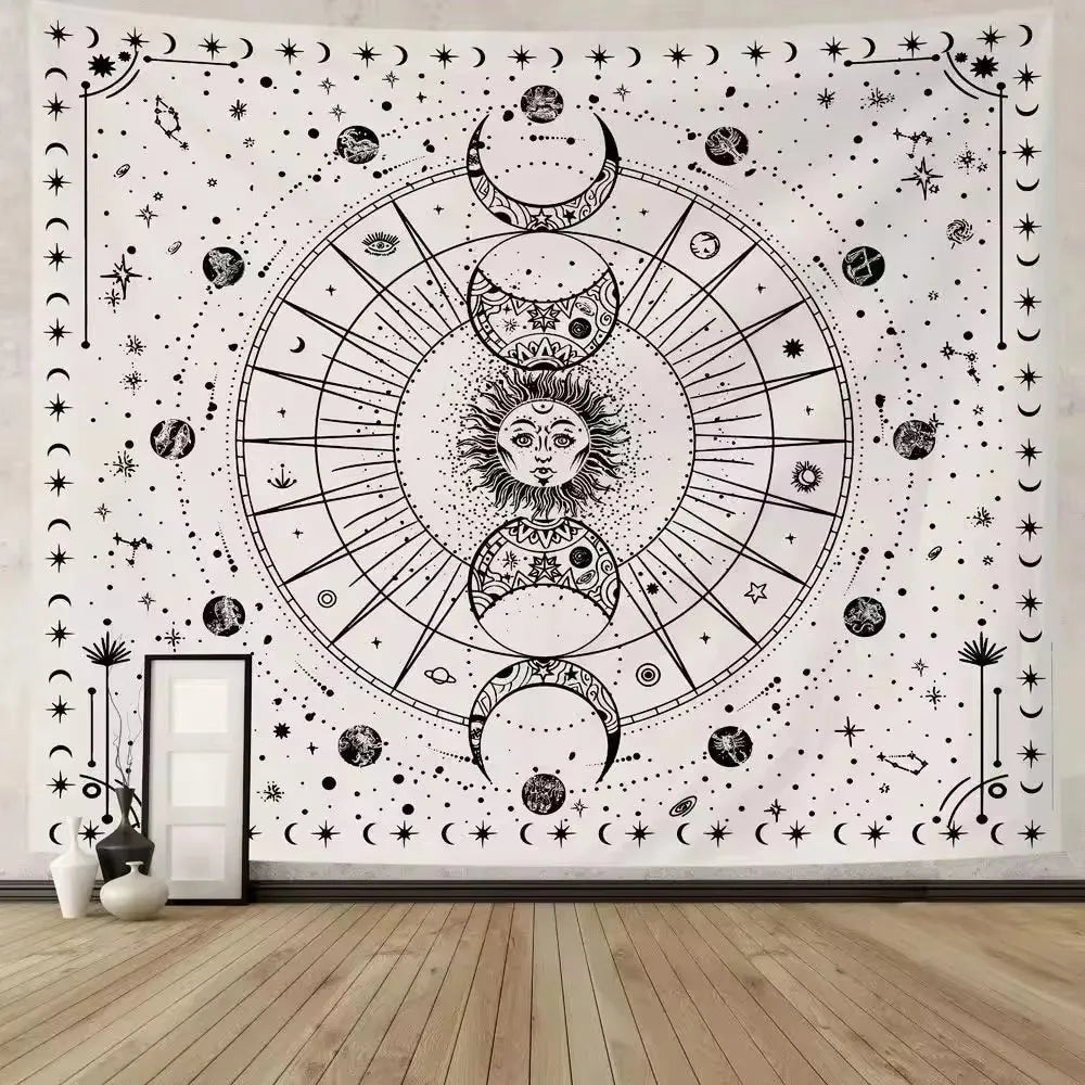 Sonnen- und Mond-Konstellation Wandteppich – Schwarz-Weiße Wanddekoration (75×58 cm) 🌞🌙