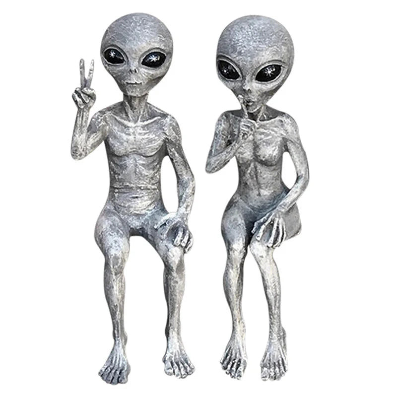 👽 Lustige Alien-Gartenstatue – UFO-Wichtel aus Harz für Innen & Außen