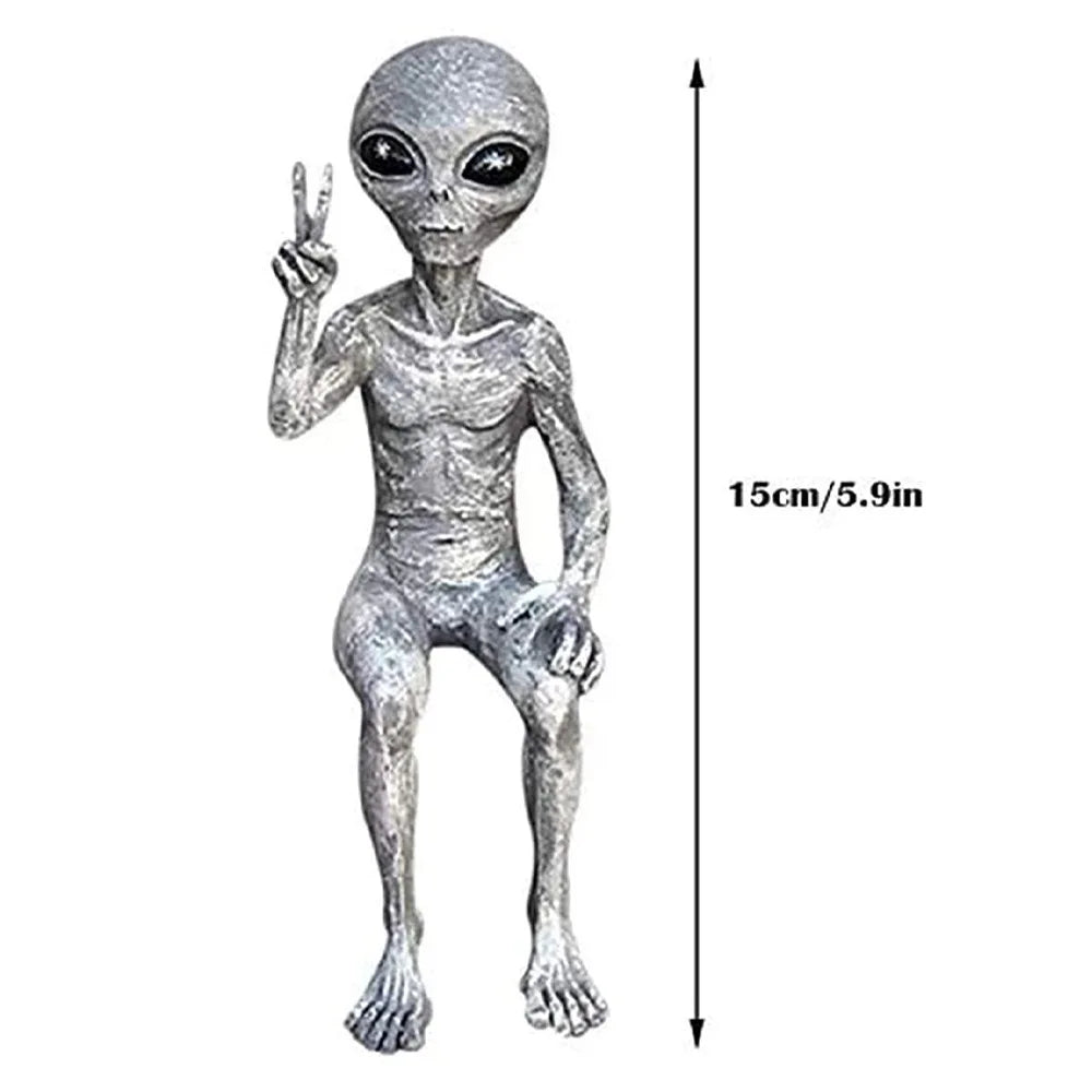 👽 Lustige Alien-Gartenstatue – UFO-Wichtel aus Harz für Innen & Außen