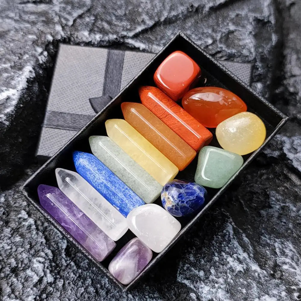 🌈 Chakra-Kristall-Heilset – Geschenkbox mit natürlichen Heilsteinen (7–14 Stück)