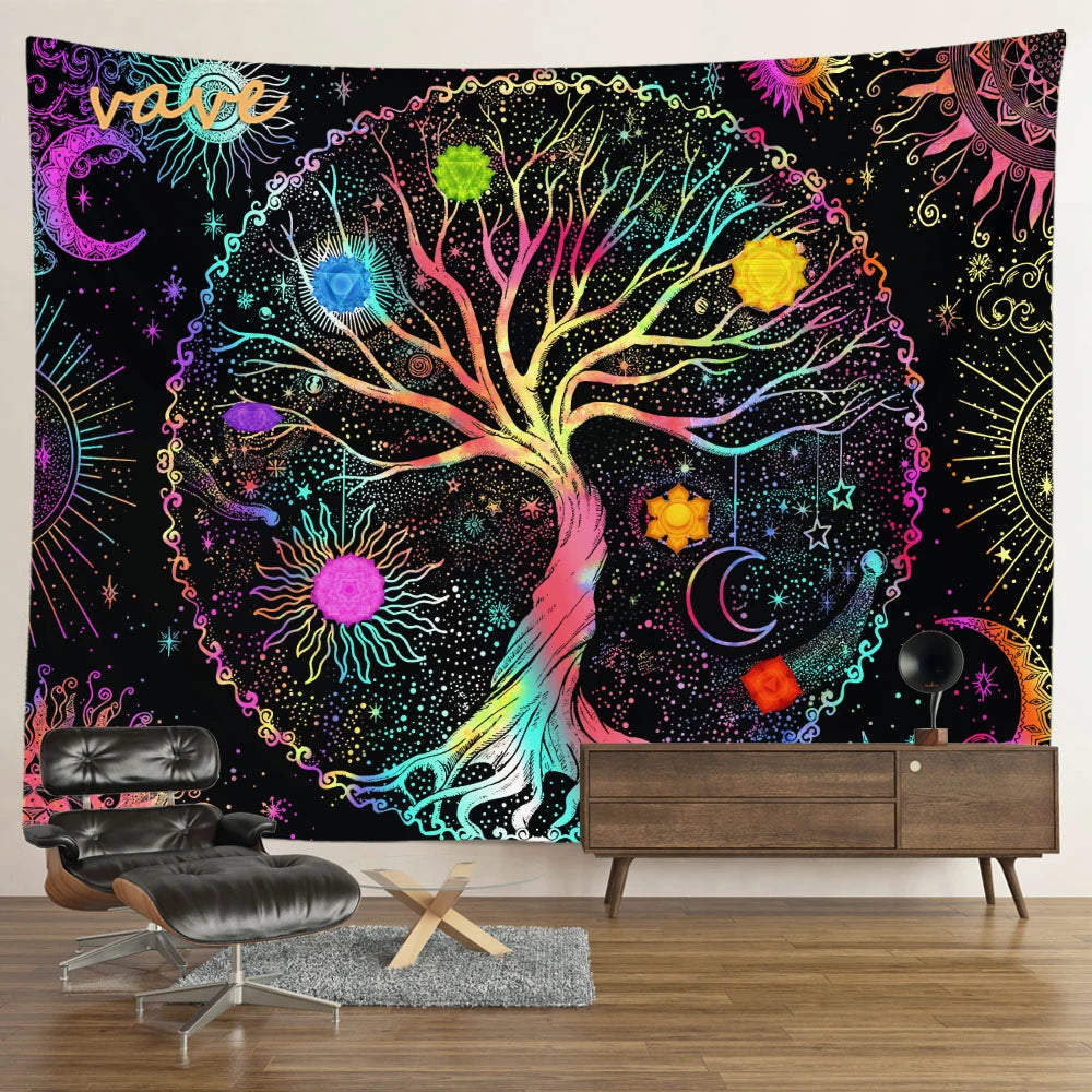 🌳 Tree of Life Psychedelic Tapestry – Trippy Mandala Wall Hanging for Boho & Witchy Room Decor