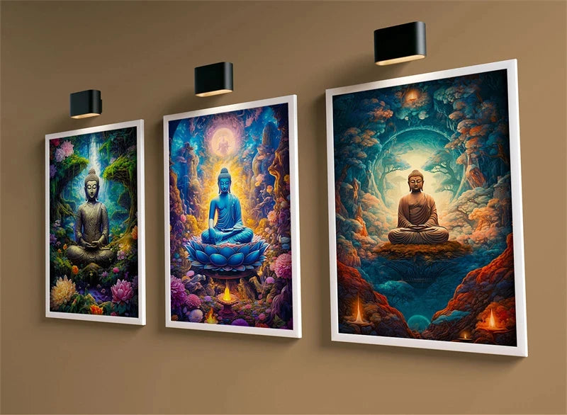 Antiker Stein-Buddha auf Leinwand – Horizontale Wandkunst für Meditation & Wohnkultur