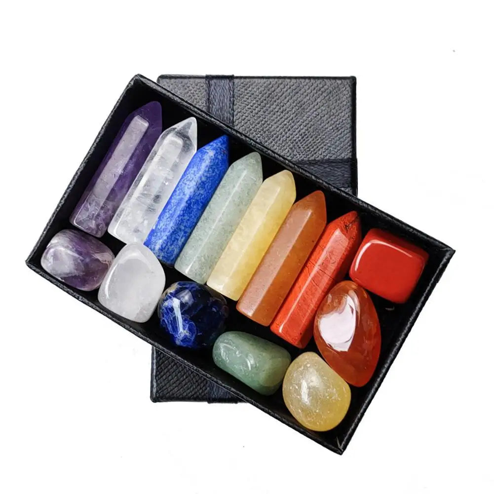 🌈 Chakra-Kristall-Heilset – Geschenkbox mit natürlichen Heilsteinen (7–14 Stück)