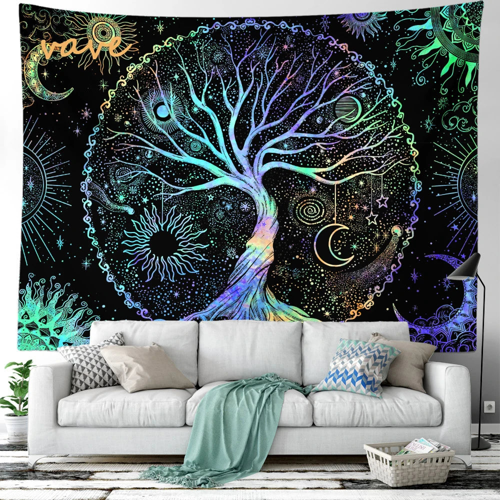 🌳 Tree of Life Psychedelic Tapestry – Trippy Mandala Wall Hanging for Boho & Witchy Room Decor