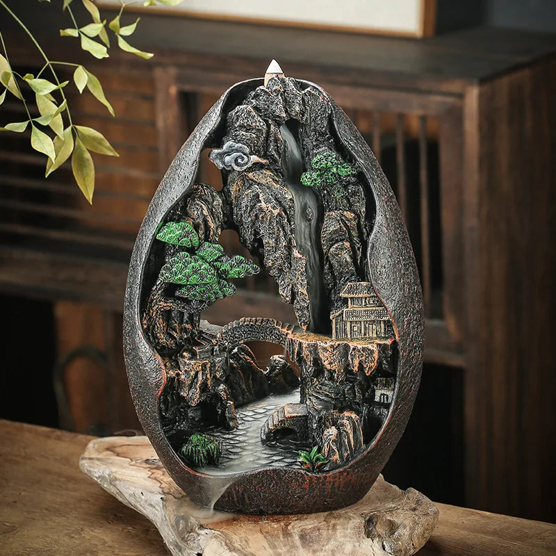 ✨ Zen Buddha Wasserfall Räuchergefäß – Harz-Ornament für Ruhe & Meditation 🌿